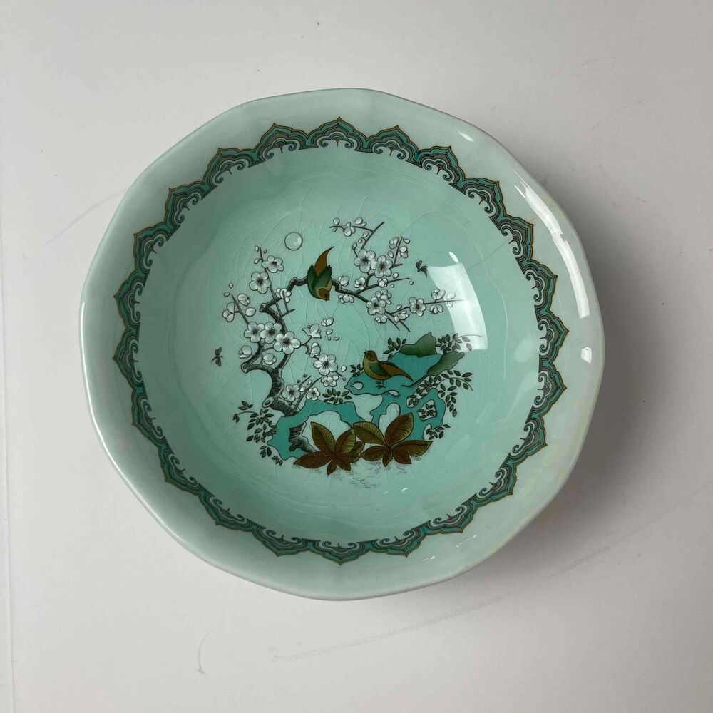 Adams Vintage Calyx Ware Iron Stone Salad Plate and‎ Bowl Pale Blue Birds